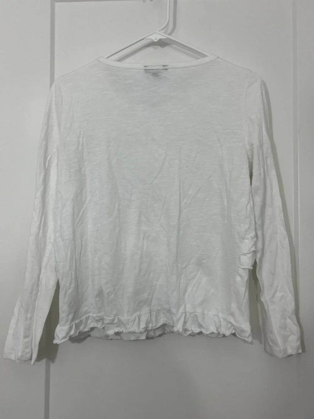 J.Crew Size Small White Ruffle Long Sleeve Top